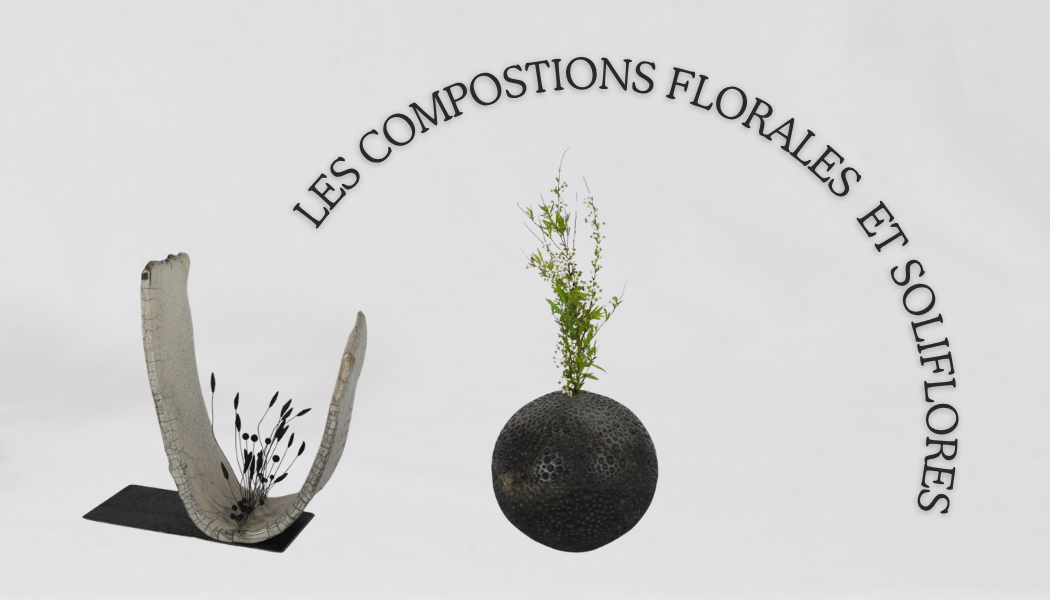 Compostions florales et soliflores modernes et élégantes de l’Atelier de la Terre Ronde, mettant en avant la poterie artisanale en Lozère, Aveyron, Mende et Cantal.